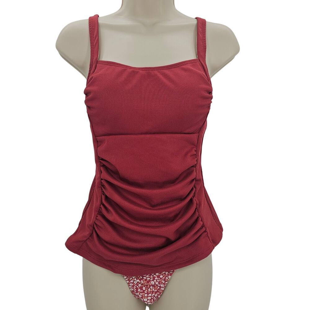 Cupshe Womans size M I Sea You Ruched Tankini Top Floral Bottom Terracotta NEW